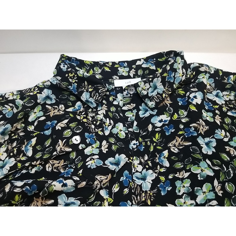 J Jill Shirt Womens S Small Black Blue Floral Long Sleeve Button Up Boho Top